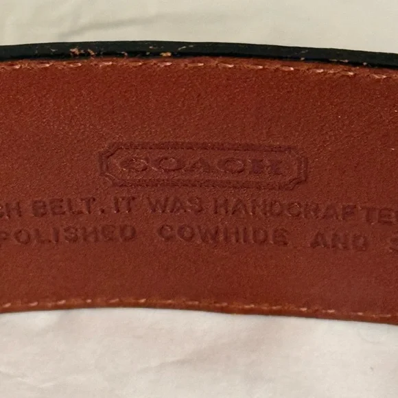 Vintage Coach Black and Brown Leather Dress Belt Brass Gold Buckle 8511 Medium - Picture 10 of 11